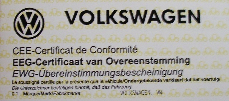 Qu'est ce qu'un-certificat de conformité Volkswagen